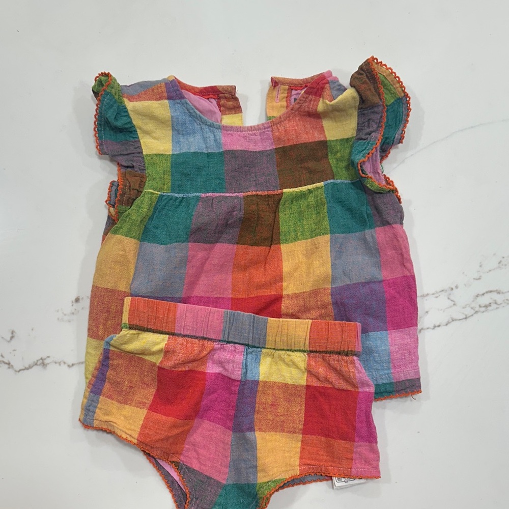 Boden Multicolor Plaid Linen Set